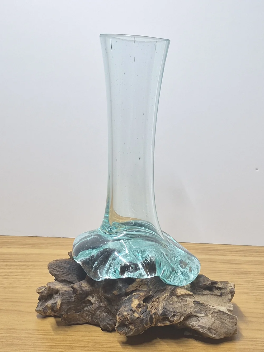 ​Molten Glass on Driftwood Vase Hand Blown Coastal Art Piece